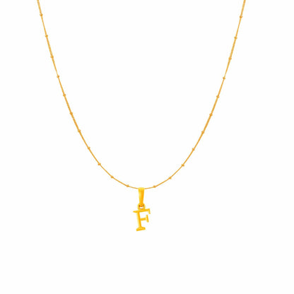 22CT Gold Plated Silver 92.5 Purity Alphabet F Chain Pendant for Women with Ball Chain 18 inch by Akshat Sapphire PSbl8028_F_Gold