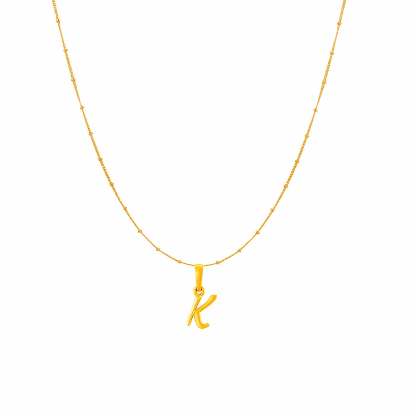 22CT Gold Plated Silver 92.5 Purity Alphabet K Chain Pendant for Women with Ball Chain 18 inch by Akshat Sapphire PSbl8033_K_Gold