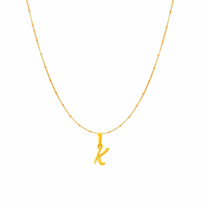 22CT Gold Plated Silver 92.5 Purity Alphabet K Chain Pendant for Women with Ball Chain 18 inch by Akshat Sapphire PSbl8033_K_Gold