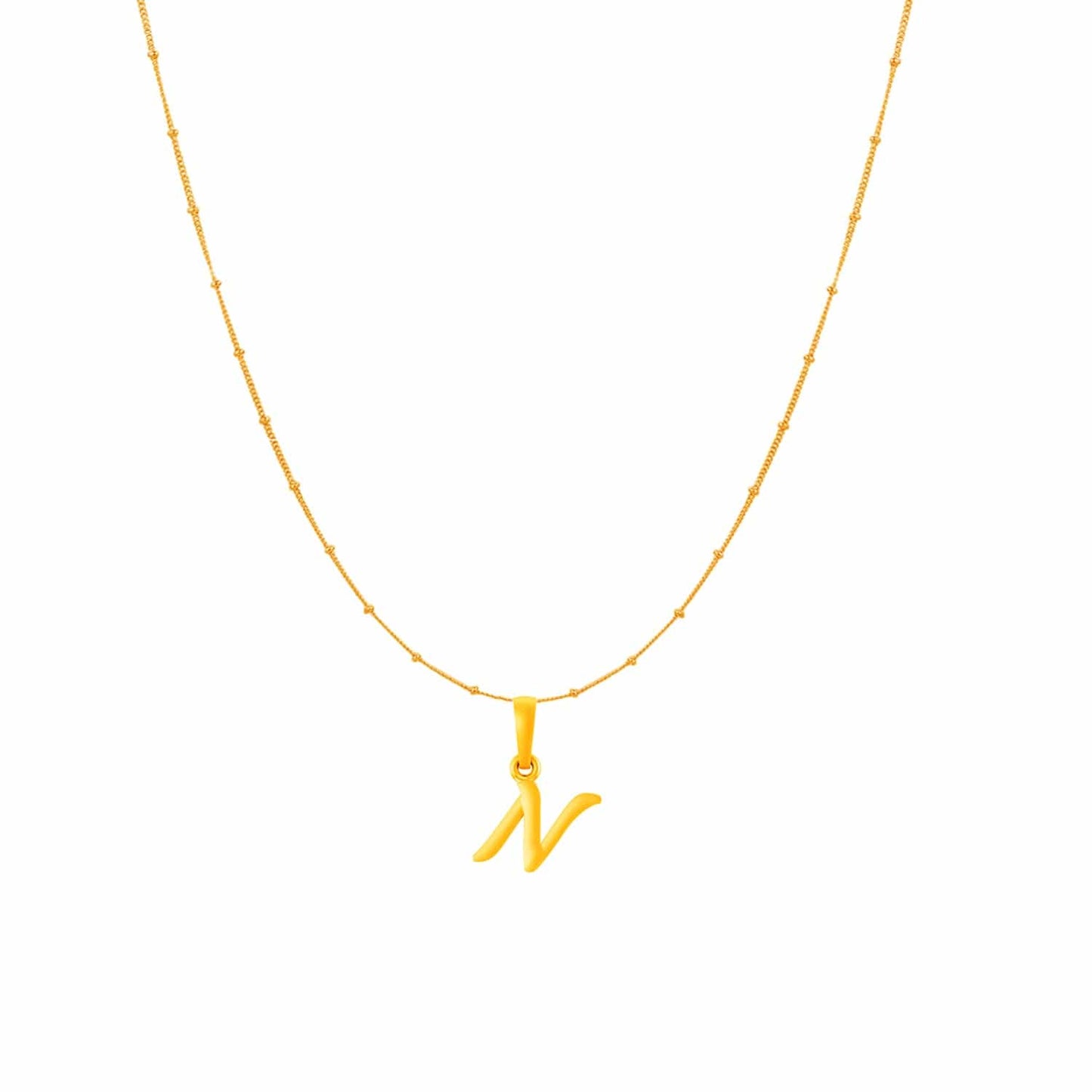 22KT Gold Plated Pure Silver (92.5% purity) precious Name alphabet chain pendant (Pendnat with Ball chain- 18 Inches) designer alphabet chain locket