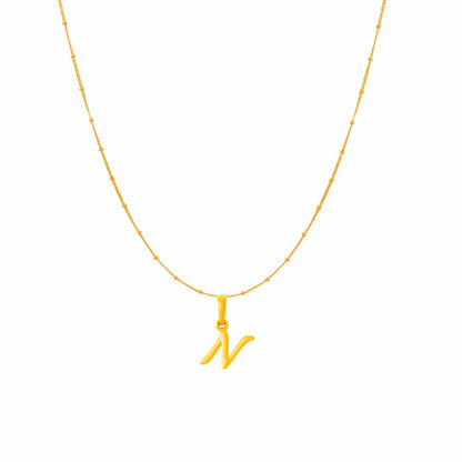 22KT Gold Plated Pure Silver (92.5% purity) precious Name alphabet chain pendant (Pendnat with Ball chain- 18 Inches) designer alphabet chain locket