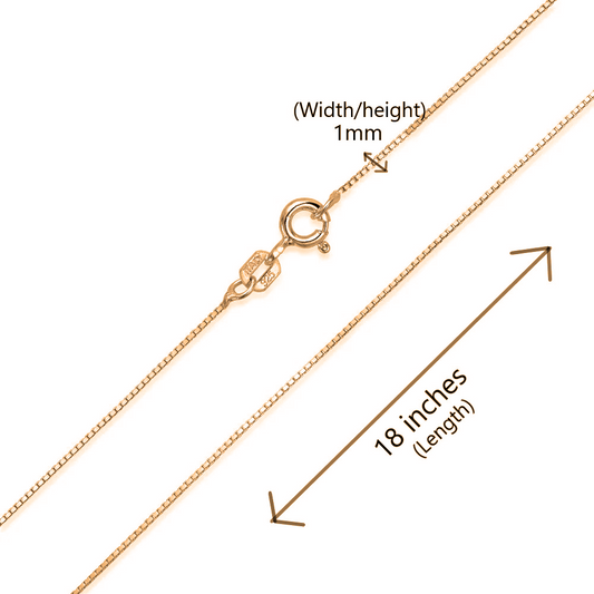 22 CT Gold Plated Silver (92.5% purity)Italian box chain for Girls and Women