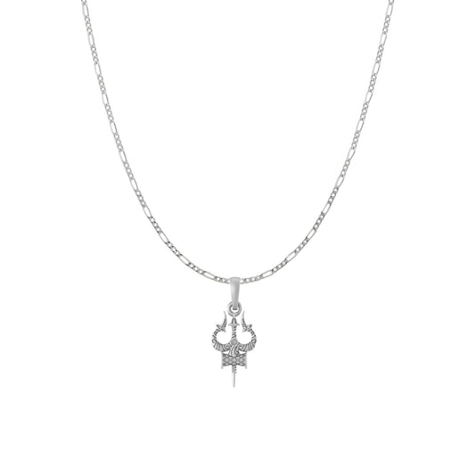 Akshat Sapphire Sterling Silver (92.5% purity) Spiritual Shiva Trishul Chain Pendant  (Pendant with Figaro Chain) for Men & Women Pure Silver Divine Shiva Trishul Chain Locket for Good Health & Wealth