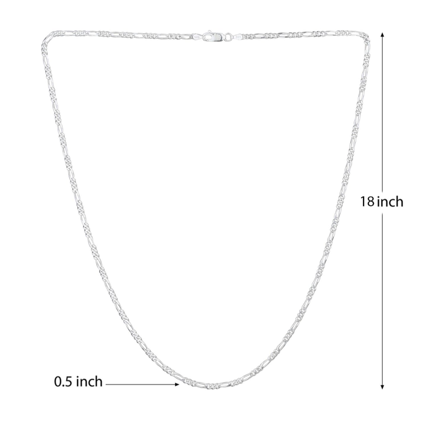 Akshat Sapphire Sterling Silver (92.5% purity) Spiritual Shiva Trishul Chain Pendant  (Pendant with Figaro Chain) for Men & Women Pure Silver Divine Shiva Trishul Chain Locket for Good Health & Wealth