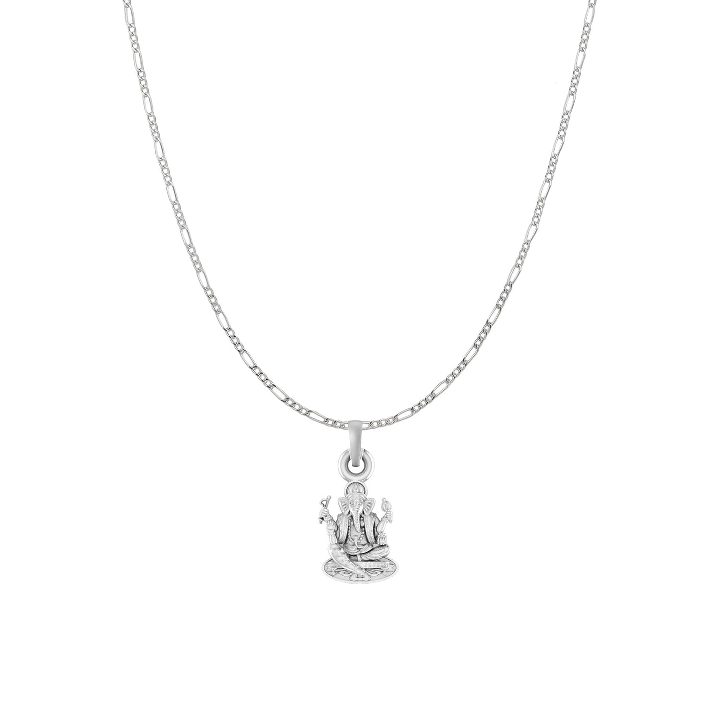 Akshat Sapphire Sterling Silver (92.5% purity) God Ganesha Chain Pendant (Pendant with Figaro Chain) for Men & Women Pure Silver Lord Ganapathy Chain Locket for Good Health & Wealth