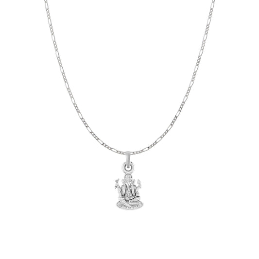 Akshat Sapphire Sterling Silver (92.5% purity) God Ganesha Chain Pendant (Pendant with Figaro Chain) for Men & Women Pure Silver Lord Ganapathy Chain Locket for Good Health & Wealth