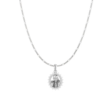 AKSHAT SAPPHIRE Sterling Silver (Silver with 92.5% purity) God Shree Sai Baba chain Pendant (Pendant with Figaro Chain) for Men & Women Pure Sterling Silver Lord Sai Baba chain Locket For Good Wealth & Health