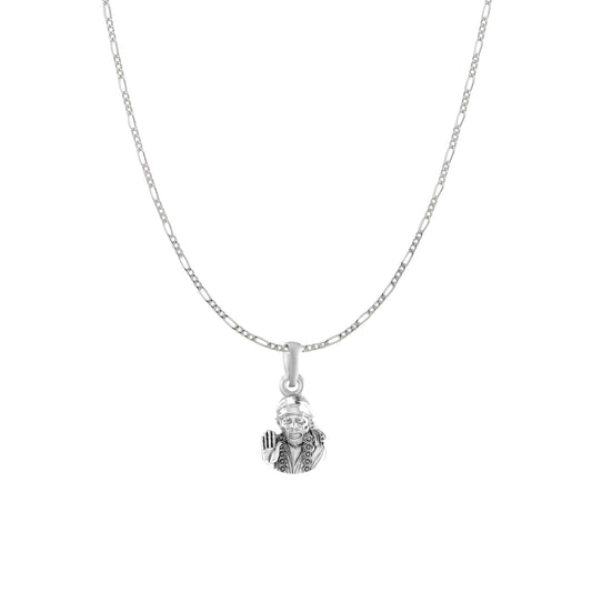 AKSHAT SAPPHIRE Sterling Silver (Silver with 92.5% purity) God Shree Sai Baba chain Pendant (Pendant with Figaro Chain) for Men & Women Pure Sterling Silver Lord Sai Baba chain Locket For Good Wealth & Health