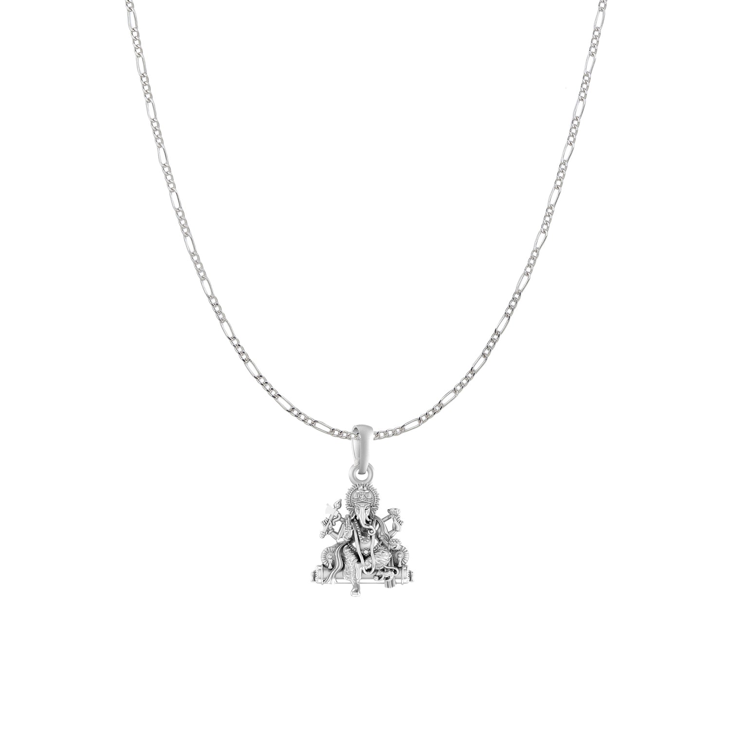 Akshat Sapphire Sterling Silver (92.5% purity) God Ganesha Chain Pendant (Pendant with Figaro Chain) for Men & Women Pure Silver Lord Ganapathy Chain Locket for Good Health & Wealth