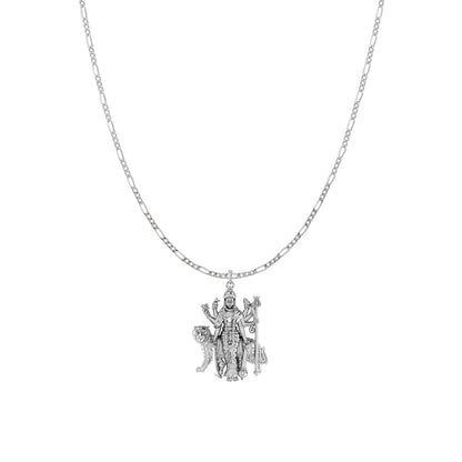 Akshat Sapphire Sterling Silver (92.5% purity) Goddess Durga Maa Chain Pendant (Pendant with Figaro Chain) for Men & Women Pure Silver Durga Maa chain Locket for Good Health & Wealth