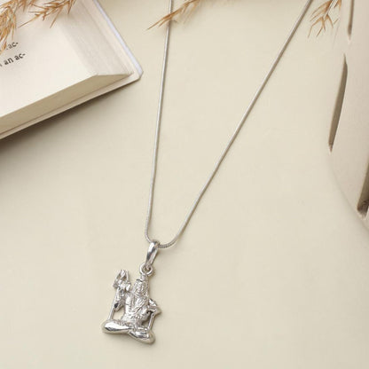 Akshat Sapphire Sterling Silver (92.5% purity) God Shiva Chain Pendant (Pendant with Figaro Chain) for Men & Women Pure Silver Lord Shiv Chain Locket for Good Health & Wealth
