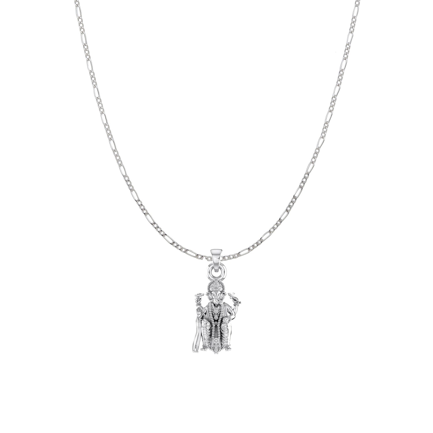 Akshat Sapphire Sterling Silver (92.5% purity) God Ganesha Chain Pendant (Pendant with Figaro Chain) for Men & Women Pure Silver Lord Ganapathy Chain Locket for Good Health & Wealth