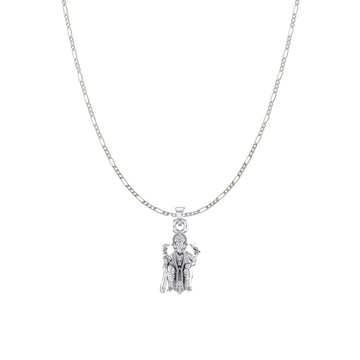 Akshat Sapphire Sterling Silver (92.5% purity) God Ganesha Chain Pendant (Pendant with Figaro Chain) for Men & Women Pure Silver Lord Ganapathy Chain Locket for Good Health & Wealth