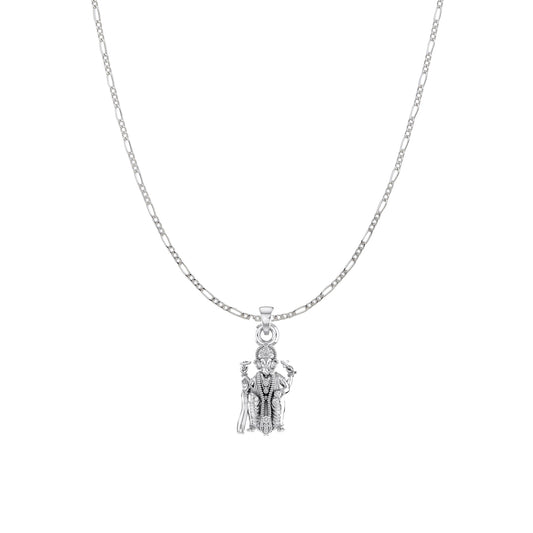Akshat Sapphire Sterling Silver (92.5% purity) God Ganesha Chain Pendant (Pendant with Figaro Chain) for Men & Women Pure Silver Lord Ganapathy Chain Locket for Good Health & Wealth