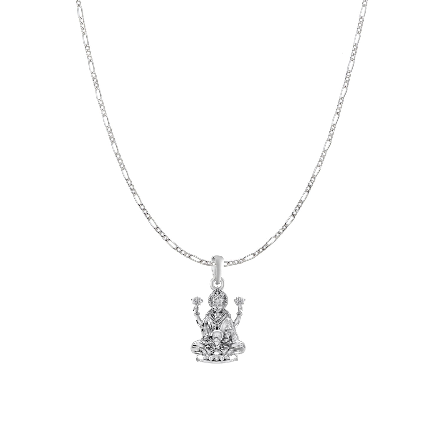 Akshat Sapphire Sterling Silver (92.5% purity) Goddess Laxmi Ji Chain Pendant (Pendant with Figaro Chain) for Men & Women Pure Silver Lord Laxmi Ji Chain Locket for Health & Wealth