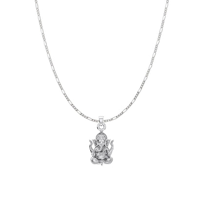 Akshat Sapphire Sterling Silver (92.5% purity) God Ganesha Chain Pendant (Pendant with Figaro Chain) for Men & Women Pure Silver Lord Ganapathy Chain Locket for Good Health & Wealth