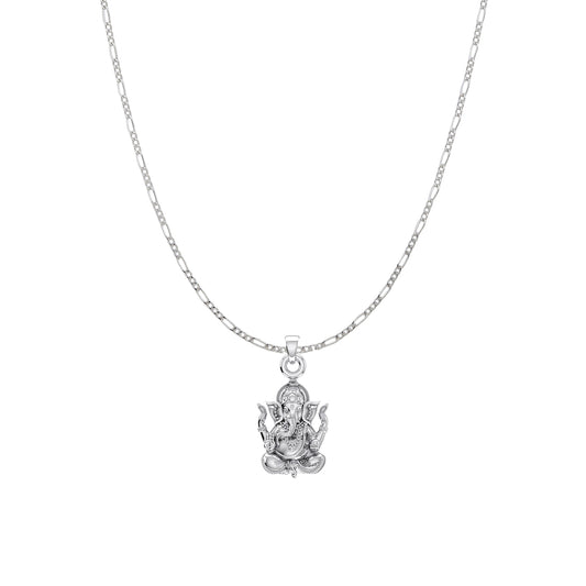 Akshat Sapphire Sterling Silver (92.5% purity) God Ganesha Chain Pendant (Pendant with Figaro Chain) for Men & Women Pure Silver Lord Ganapathy Chain Locket for Good Health & Wealth