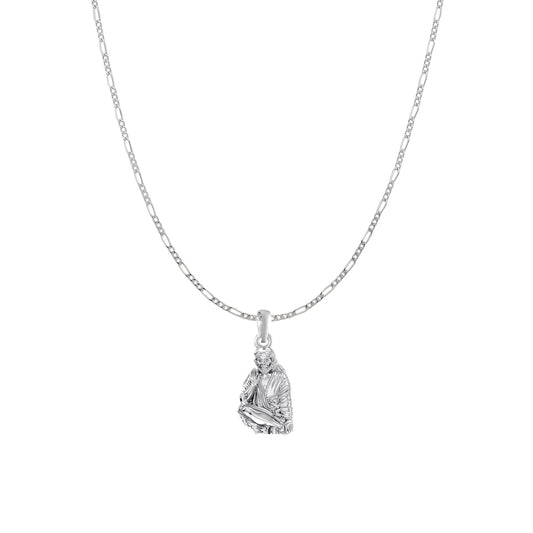 AKSHAT SAPPHIRE Sterling Silver (Silver with 92.5% purity) God Shree Sai Baba chain Pendant (Pendant with Figaro Chain) for Men & Women Pure Sterling Silver Lord Sai Baba chain Locket For Good Wealth & Health