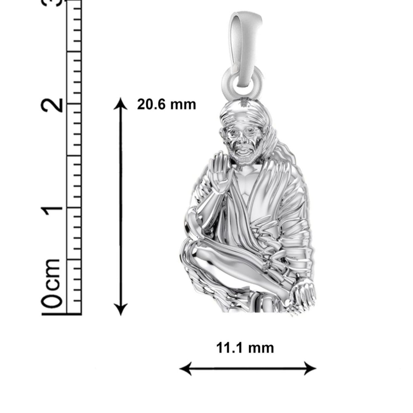 AKSHAT SAPPHIRE Sterling Silver (Silver with 92.5% purity) God Shree Sai Baba chain Pendant (Pendant with Figaro Chain) for Men & Women Pure Sterling Silver Lord Sai Baba chain Locket For Good Wealth & Health