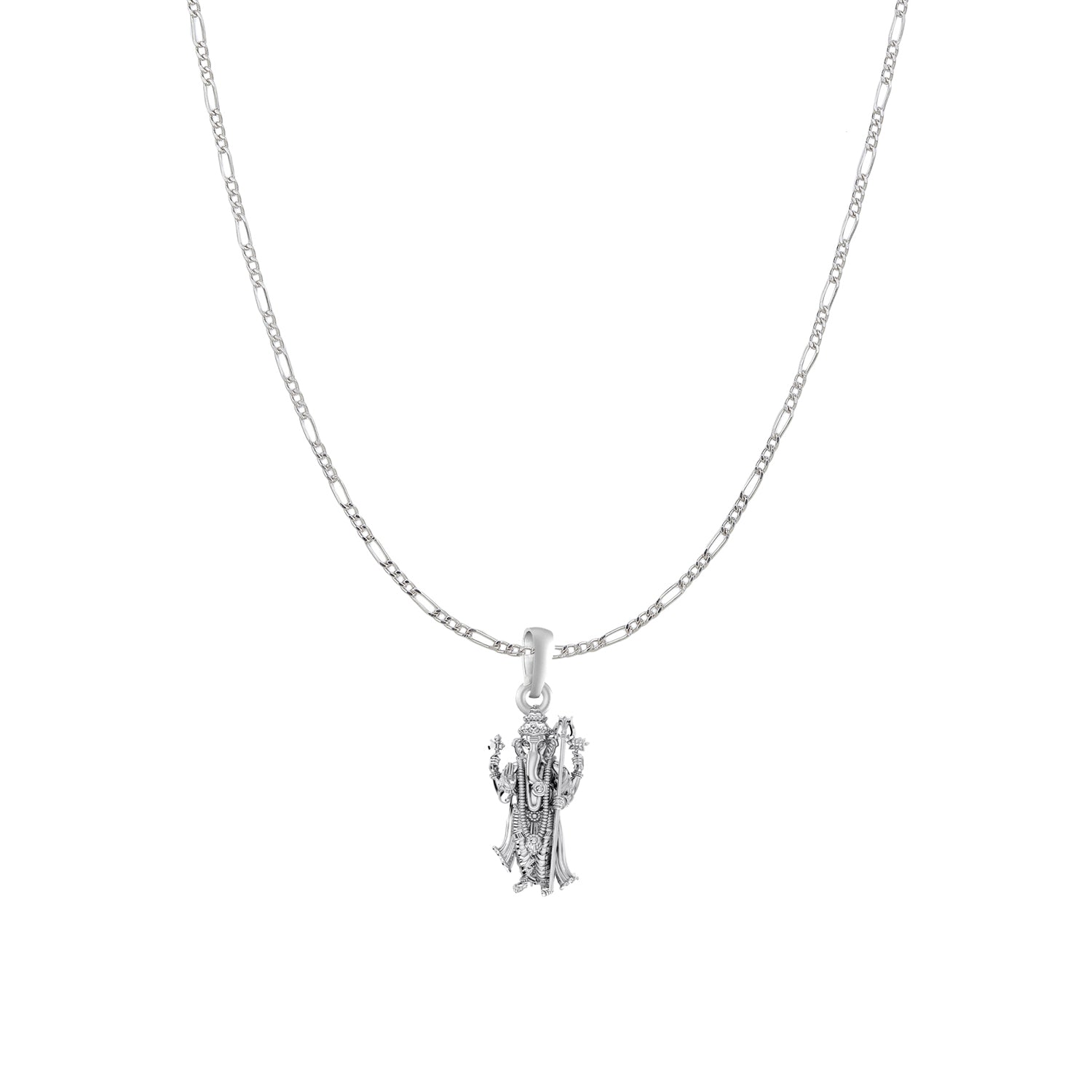 Akshat Sapphire Sterling Silver (92.5% purity) God Ganesha Chain Pendant (Pendant with Figaro Chain) for Men & Women Pure Silver Lord Ganapathy Chain Locket for Good Health & Wealth