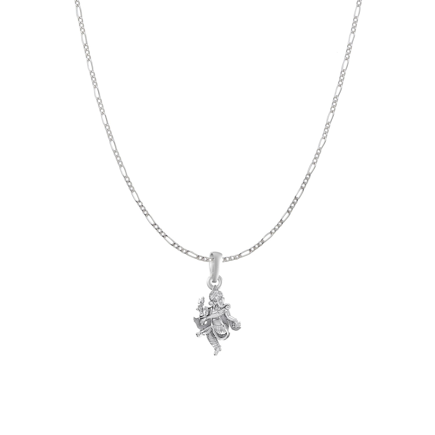 Akshat Sapphire Sterling Silver (92.5% purity) God Ganesha Chain Pendant (Pendant with Figaro Chain) for Men & Women Pure Silver Lord Ganapathy Chain Locket for Good Health & Wealth