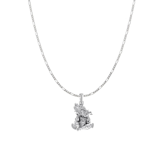 Akshat Sapphire Sterling Silver (92.5% purity) God Ganesha Chain Pendant (Pendant with Figaro Chain) for Men & Women Pure Silver Lord Ganapathy Chain Locket for Good Health & Wealth