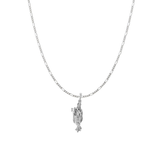 Akshat Sapphire Sterling Silver (92.5% purity) God Krishna Chain Pendant (Pendant with Figaro Chain) for Men & Women Pure Silver Lord Krishna Chain Locket for Good Health & Wealth