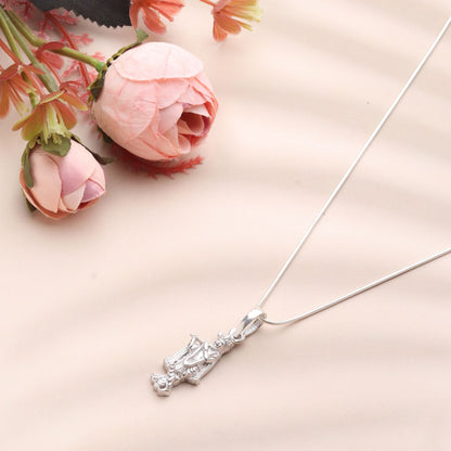 Akshat Sapphire Sterling Silver (92.5% purity) God Krishna Chain Pendant (Pendant with Figaro Chain) for Men & Women Pure Silver Lord Krishna Chain Locket for Good Health & Wealth