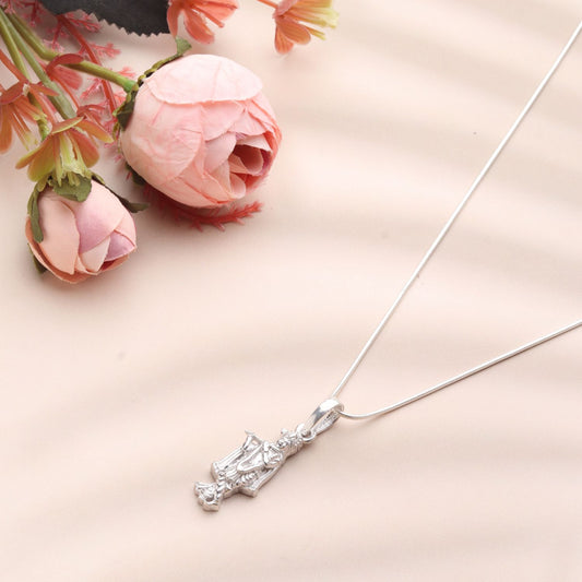 Akshat Sapphire Sterling Silver (92.5% purity) God Krishna Chain Pendant (Pendant with Figaro Chain) for Men & Women Pure Silver Lord Krishna Chain Locket for Good Health & Wealth