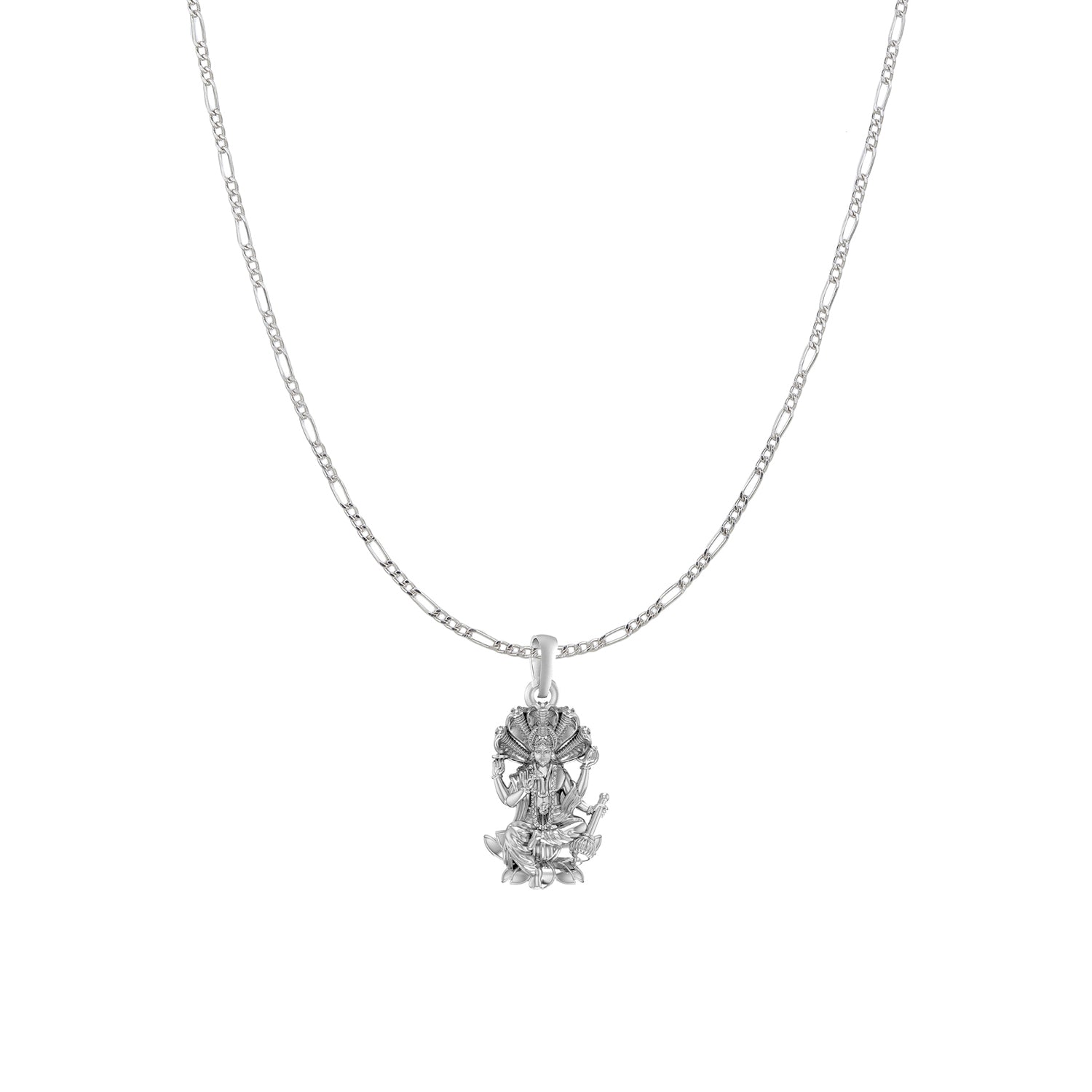 Akshat Sapphire Sterling Silver (92.5% purity) Vishnu ji chain pendant (Pendant with Figaro Chain) for Men and women, God vishnu chain Locket for Good Luck, Health & Wealth