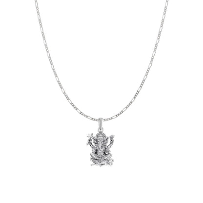 Akshat Sapphire Sterling Silver (92.5% purity) God Ganesha Chain Pendant (Pendant with Figaro Chain) for Men & Women Pure Silver Lord Ganapathy Chain Locket for Good Health & Wealth