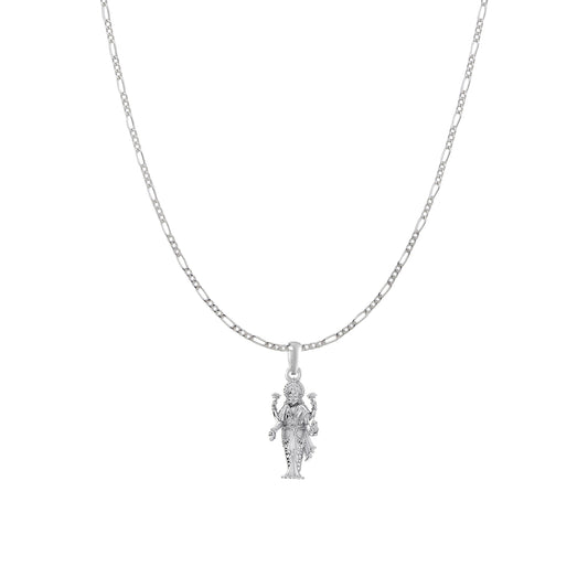 Akshat Sapphire Sterling Silver (92.5% purity) Goddess Laxmi Ji Chain Pendant (Pendant with Figaro Chain) for Men & Women Pure Silver Lord Laxmi Ji Chain Locket for Health & Wealth