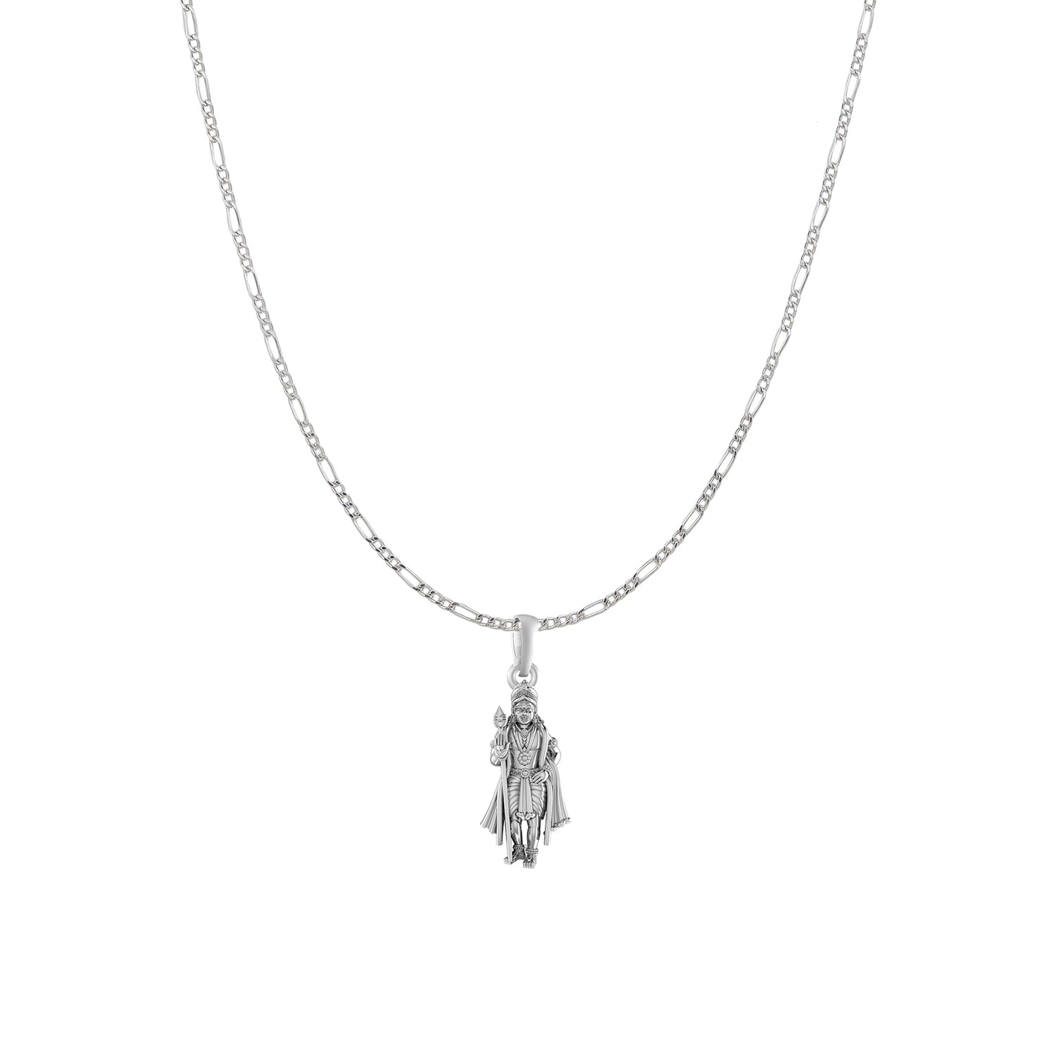 Akshat Sapphire Sterling Silver (92.5% purity) God Kartikeya Chain Pendant (Pendant with Figaro Chain) for Men & Women Pure Silver Lord Kartikeya Chain Locket for Good Health & Wealth