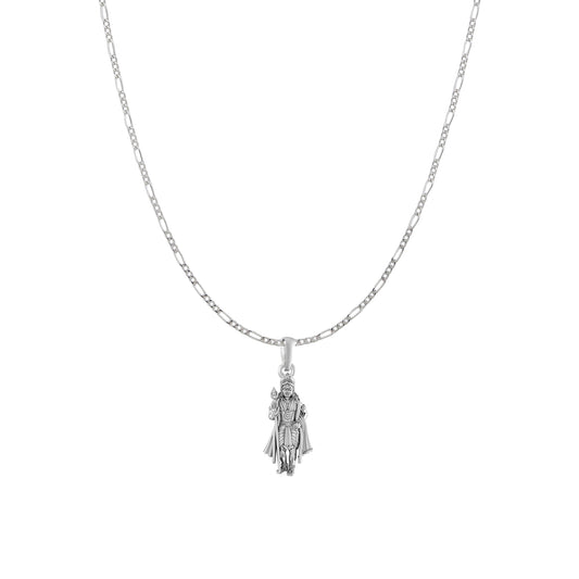 Akshat Sapphire Sterling Silver (92.5% purity) God Kartikeya Chain Pendant (Pendant with Figaro Chain) for Men & Women Pure Silver Lord Kartikeya Chain Locket for Good Health & Wealth