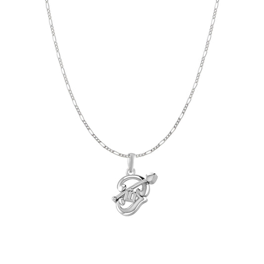 Akshat Sapphire Sterling Silver (92.5% purity) Spiritual OM Chain Pendant (Pendant with Figaro Chain) for Men & Women Pure Silver Divine OM Chain Locket for Health & Wealth