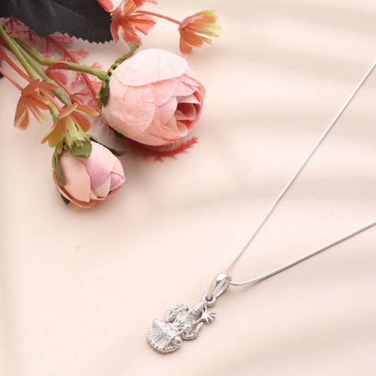 Goddess Maa Lalitha Parameswari Chain Pendant (Pendant with Figaro Chain) for Men & Women Pure Silver Lord Ma Lalita Sahasranamam Tripura Sundari chain Locket for Good Health & Wealth