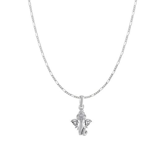 Akshat Sapphire Sterling Silver (92.5% purity) God Ganesha Chain Pendant (Pendant with Figaro Chain) for Men & Women Pure Silver Lord Ganapathy Chain Locket for Good Health & Wealth