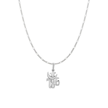 Religious and lucky 786 Chain Pendant (Pendant with Figaro Chain) for Men and women Pure Silver Muslim spiritual 786 Chain Locket for Good Luck, Health & Wealth