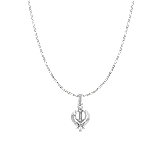 Akshat Sapphire Sterling Silver (92.5% purity) Sikh Khanda Symbol chain Pendant (Pendant with Figaro Chain) for Men and Women Pure Silver spiritual Punjabi Sikh Sardar khanda symbol chain Locket for Good Luck, Health & Wealth
