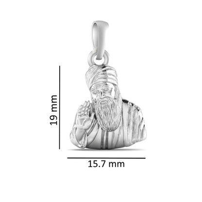 Guru Nanak Chain Pendant (Pendant with Figaro Chain) for Men and women Pure Silver spiritual Punjabi Sikh Sardar Baba Guru Nanak Chain Locket for Good Luck, Health & Wealth