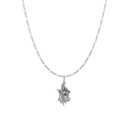 Akshat Sapphire Sterling Silver (92.5% purity) God Radha Krishna Chain Pendant (Pendant with Figaro Chain) for Men & Women Pure Silver Lord Radha kishan Chain Locket for Good Health & Wealth