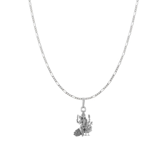 Akshat Sapphire Sterling Silver (92.5% purity) God Kartikeya Chain Pendant (Pendant with Figaro Chain) for Men & Women Pure Silver Lord Kartikeya Chain Locket for Good Health & Wealth