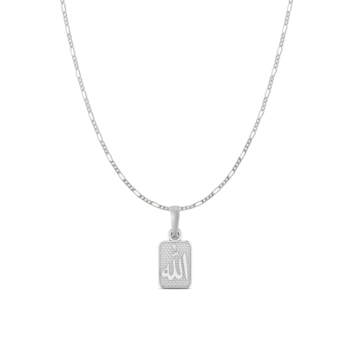 Religious God Allah Barkat Chain Pendant (Pendant with Figaro Chain) for Men and women Pure Silver spiritual Islamic Muslim Allah Barkat Kareem symbol Chain Locket for Good Luck, Health & Wealth
