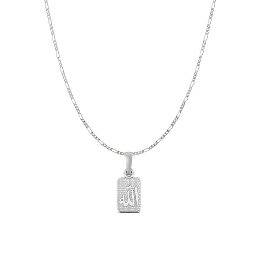 Religious God Allah Barkat Chain Pendant (Pendant with Figaro Chain) for Men and women Pure Silver spiritual Islamic Muslim Allah Barkat Kareem symbol Chain Locket for Good Luck, Health & Wealth