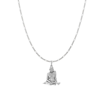 Akshat Sapphire Sterling Silver (92.5% purity) Spiritual Swami Samarth Chain Pendant (Pendant with Figaro Chain) for Men and women Pure Silver religious Swami of Akkalkot Swami Smarth Chain Locket for Good Luck, Health & Wealth