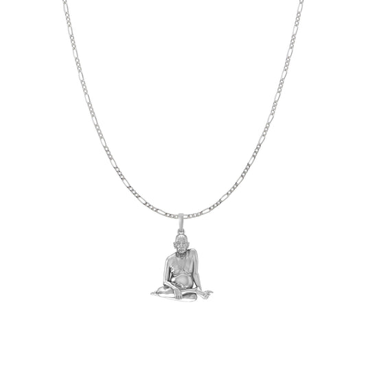 Akshat Sapphire Sterling Silver (92.5% purity) Spiritual Swami Samarth Chain Pendant (Pendant with Figaro Chain) for Men and women Pure Silver religious Swami of Akkalkot Swami Smarth Chain Locket for Good Luck, Health & Wealth