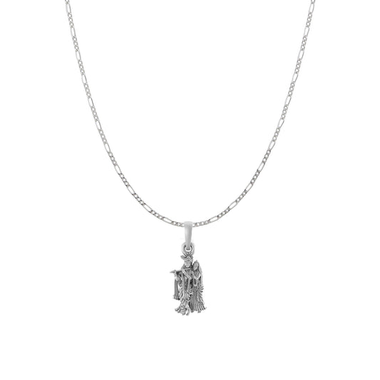 Akshat Sapphire Sterling Silver (92.5% purity) God Radha Krishna Chain Pendant (Pendant with Figaro Chain) for Men & Women Pure Silver Lord Radha kishan Chain Locket for Good Health & Wealth