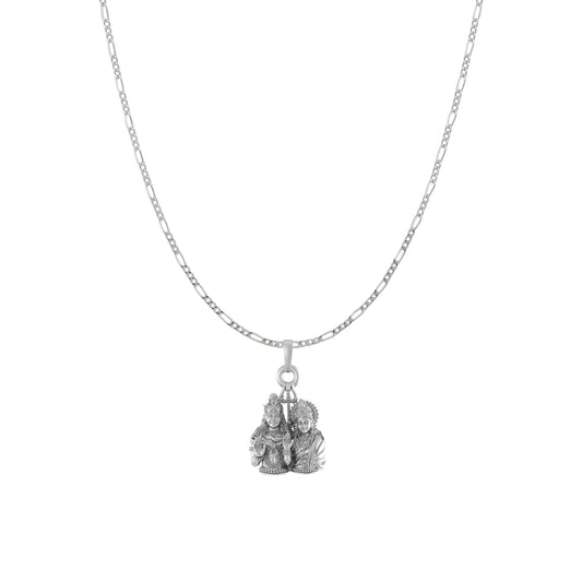Akshat Sapphire Sterling Silver (92.5% purity) God Shiv Parvati chain pendant (Pendant with Figaro Chain) for Men & Women Pure Silver Bhagwan Shiv Parvati Ji chain Locket for Good Health & Wealth