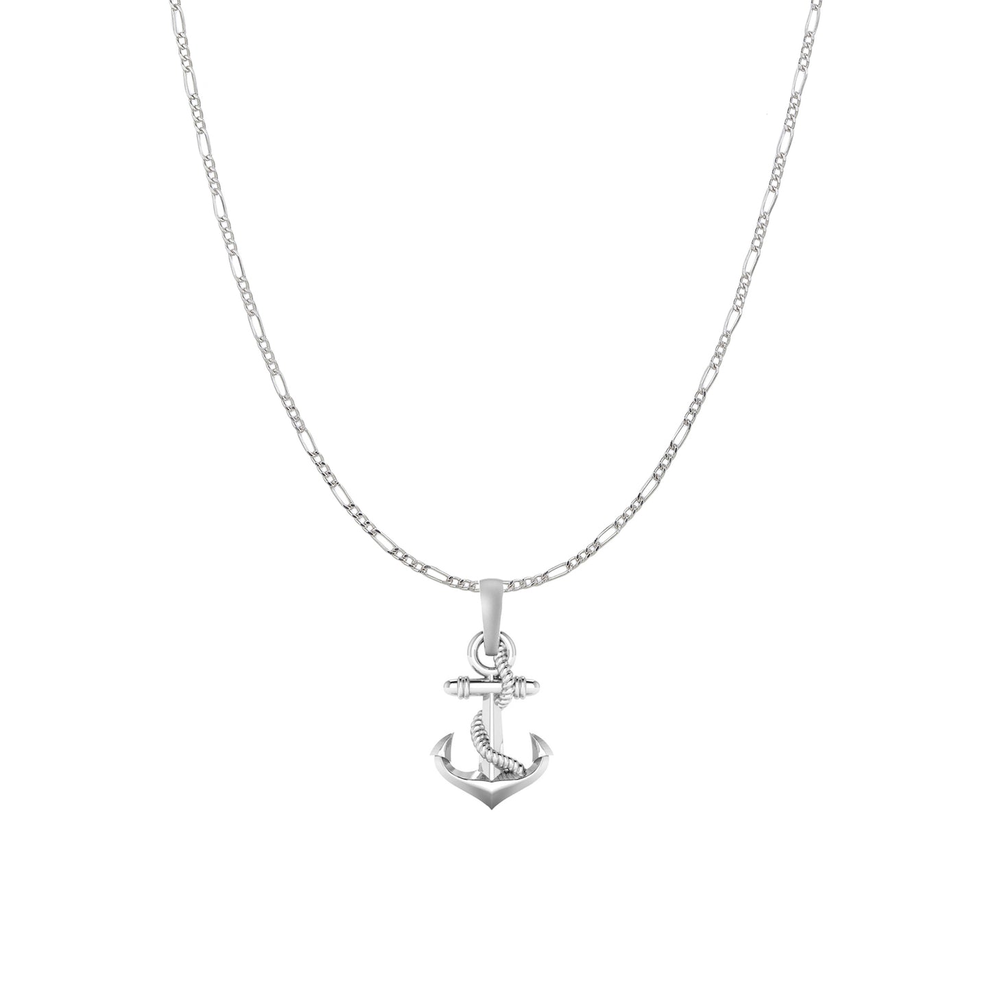 Sterling Silver (92.5% Purity) Pure Silver Ship Anchor Chain Pendant (Locket with Figaro Chain) for Men & Women