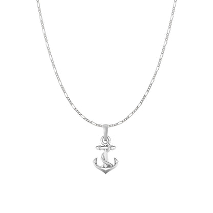 Sterling Silver (92.5% Purity) Pure Silver Ship Anchor Chain Pendant (Locket with Figaro Chain) for Men & Women